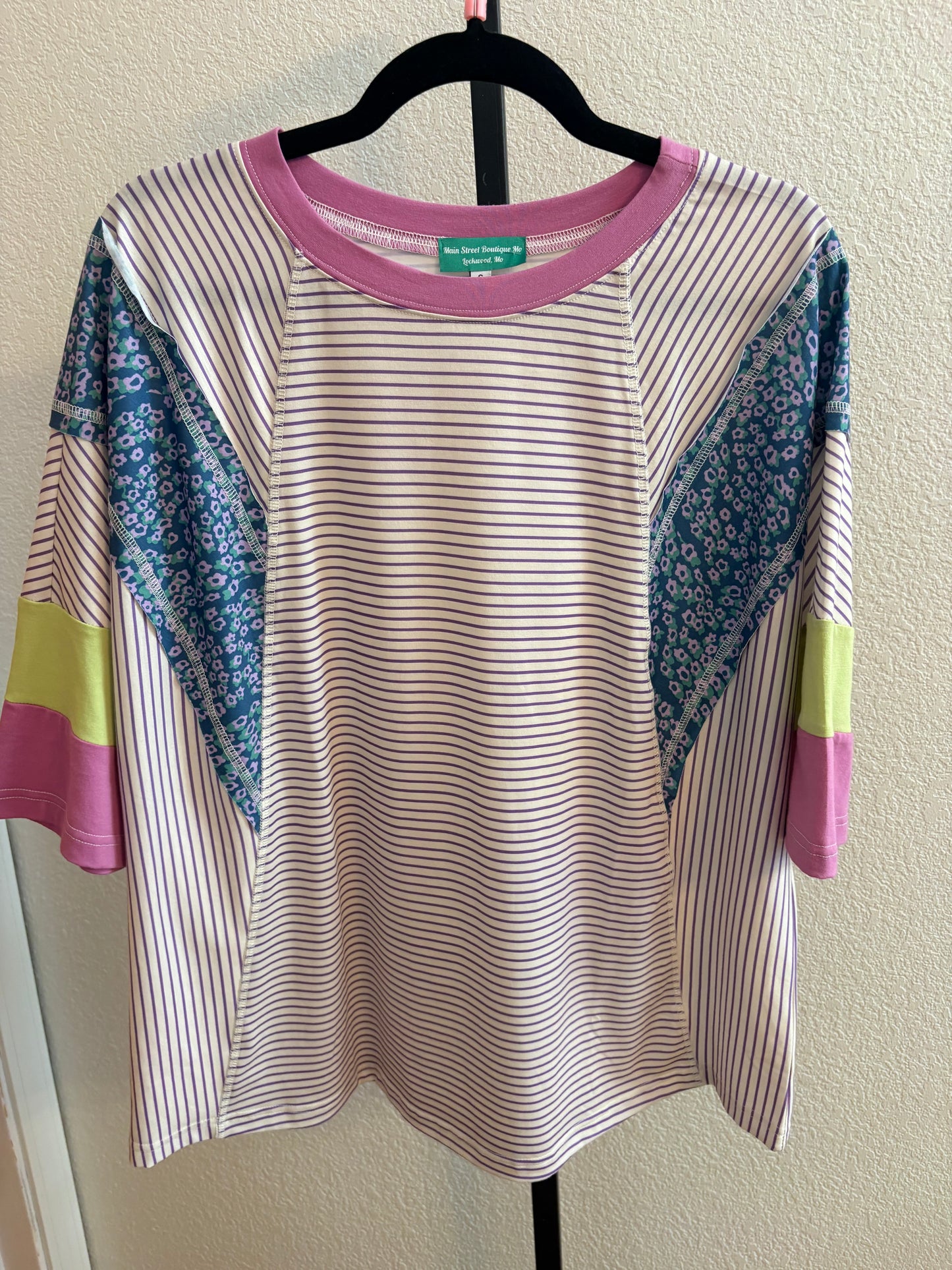 Stripe Colorblock 3/4 Sleeve Summer Blouse