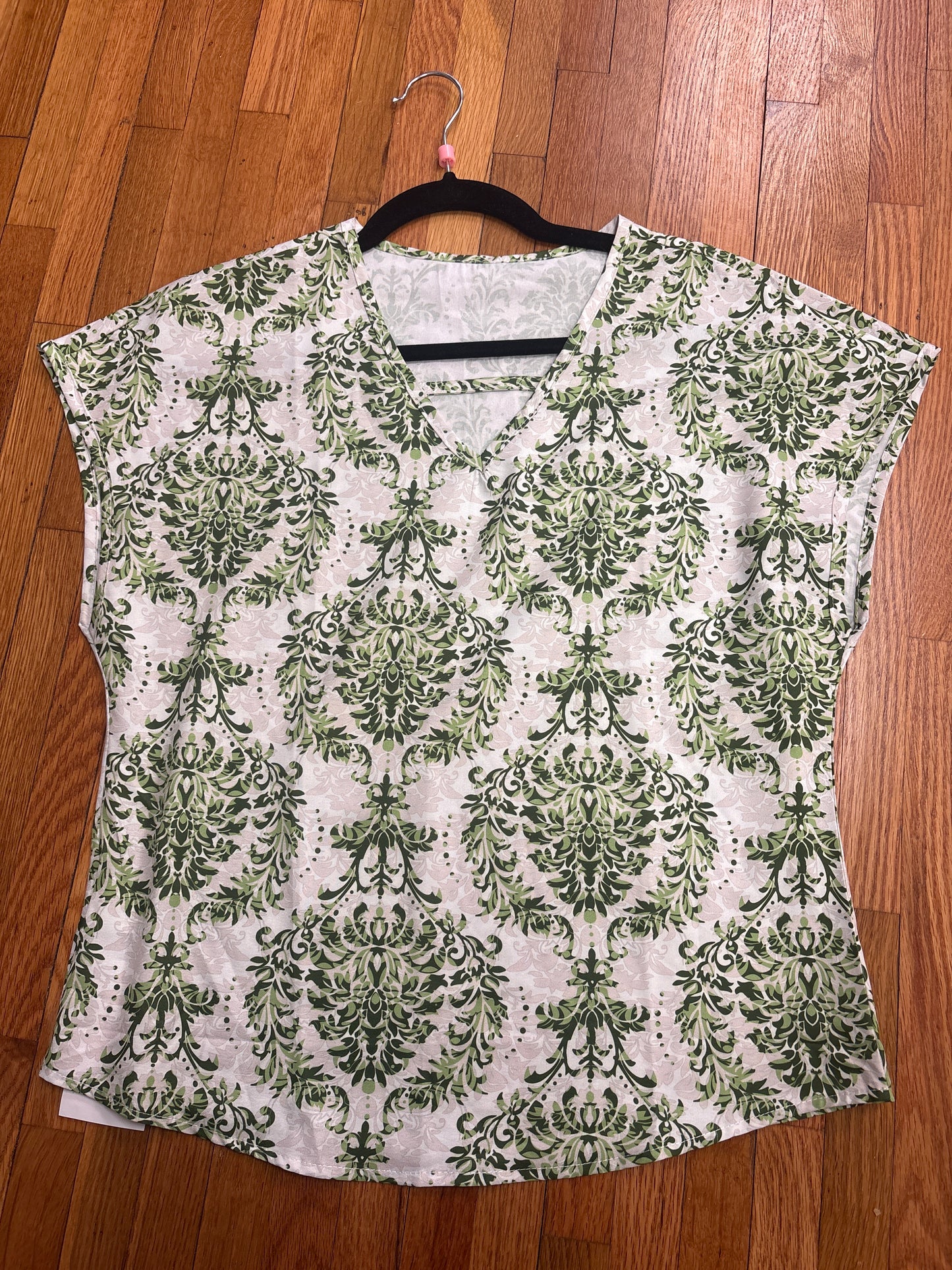 V Neck Bat Sleeve Loose Top - Green
