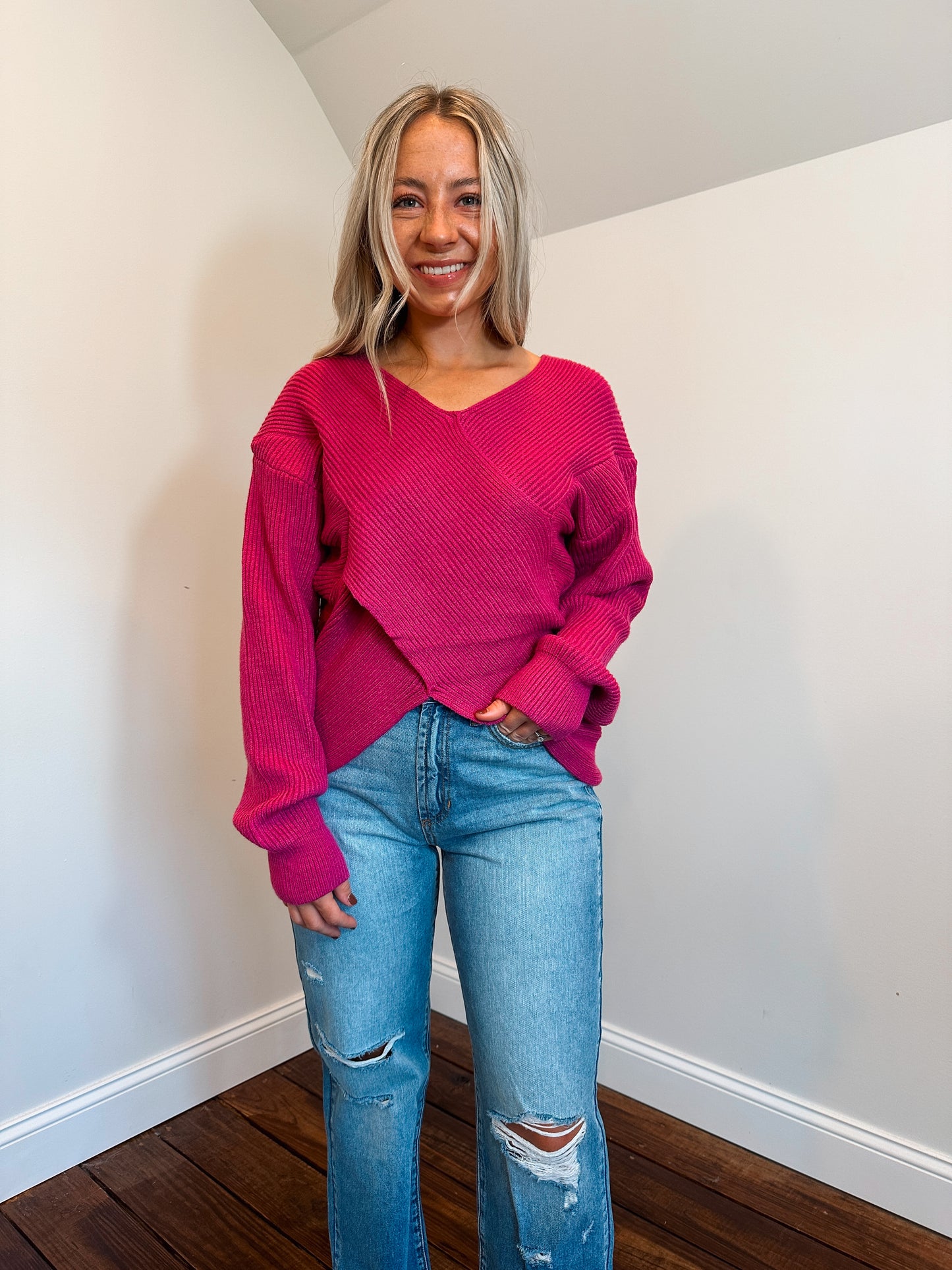 magenta crossover sweater