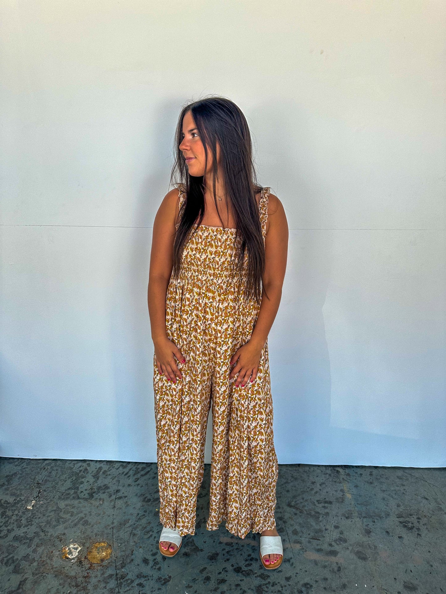 flowy jumpsuit in mustard