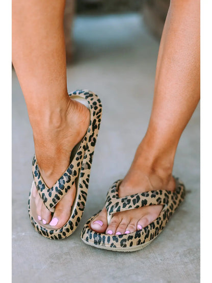 Leopard Print Thick Sole Flip Flops