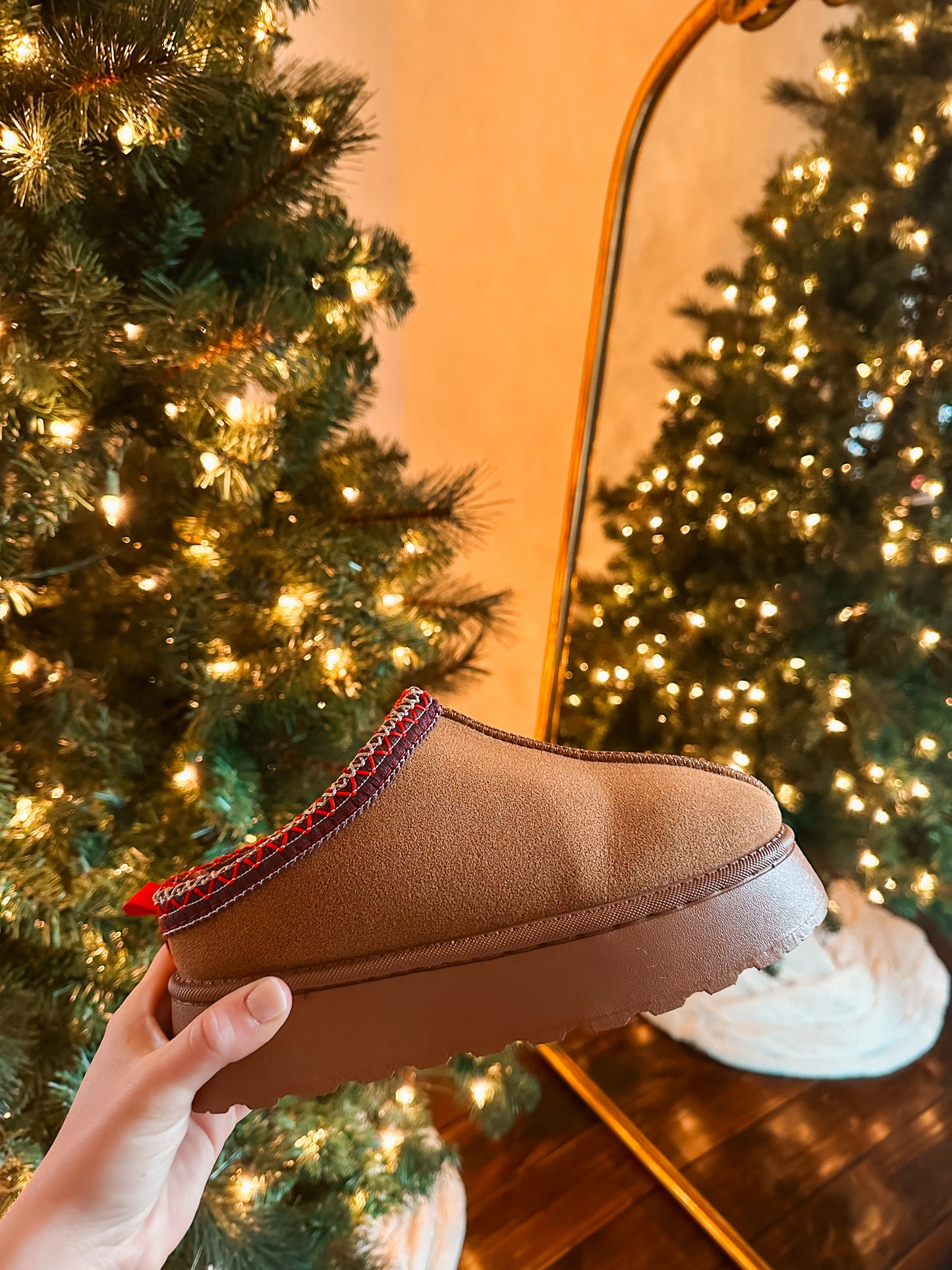 chestnut platform slippers