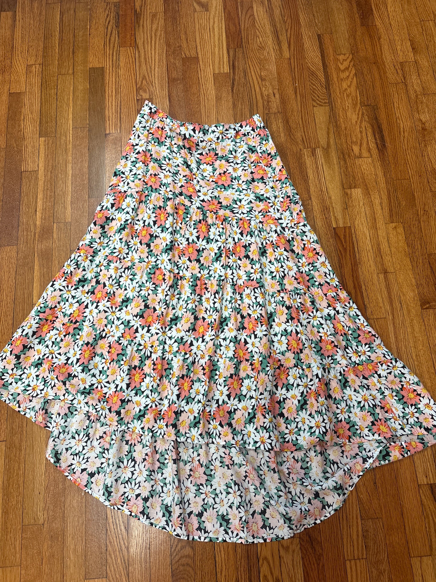 Floral Ruffle Swing Midi Skirt