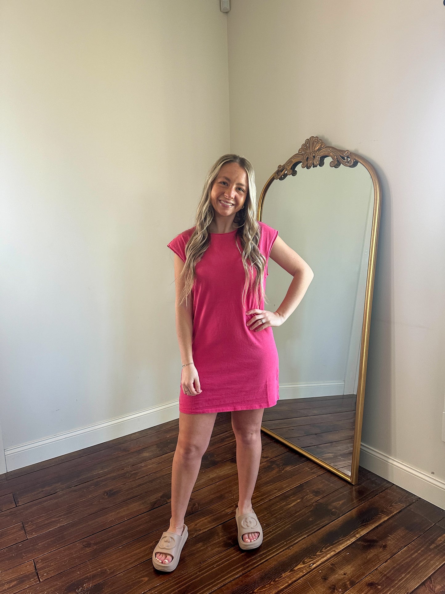 raspberry raw hem dress