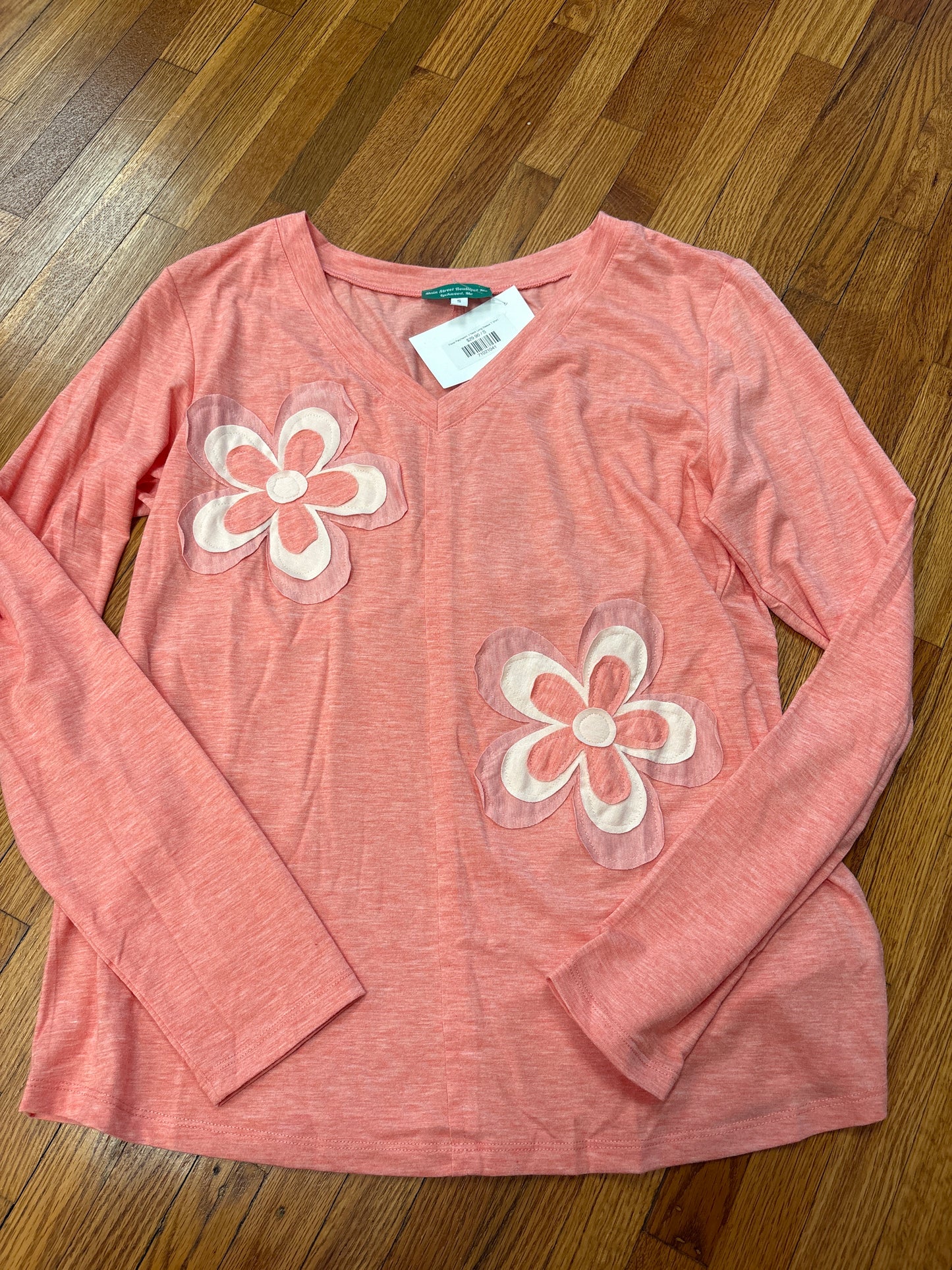Floral Patchwork V Neck Long Sleeve T Shirt