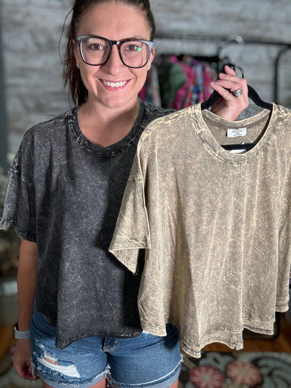 Crinkle Washed Cotton Round Neck Top