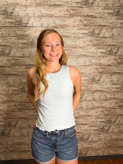 Ribbed Scoop Neck Tank Top - Sky