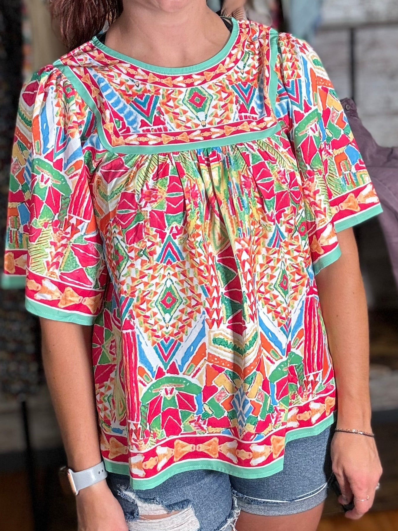 Geometric Bell Sleeve Top