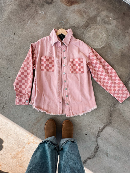 pink checkered shacket