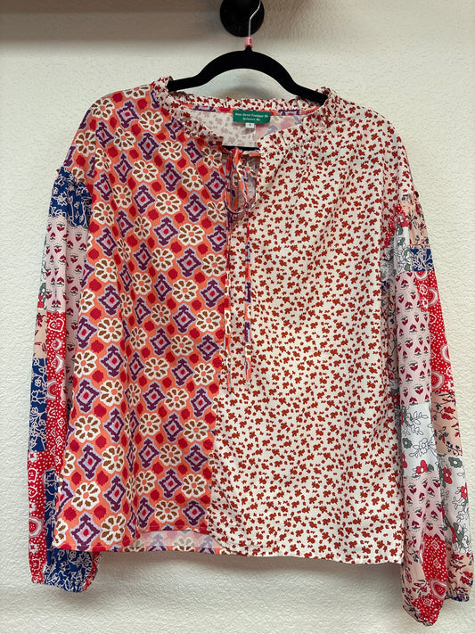 Floral Patchwork Tied V-Neck Blouse