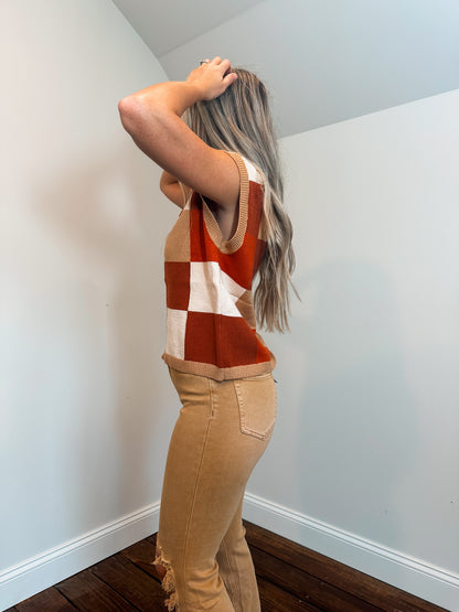 brown multi sweater vest