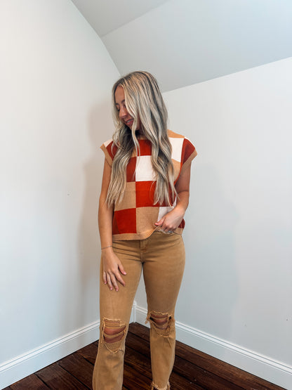 brown multi sweater vest