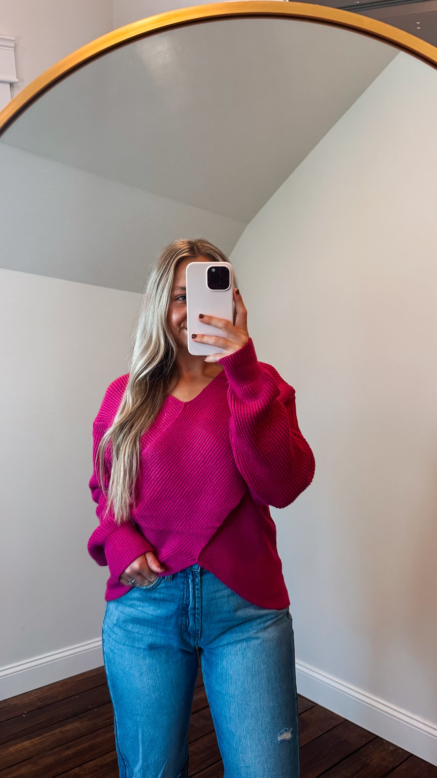 magenta crossover sweater