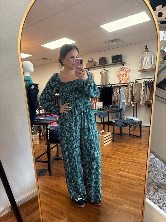 Floral Smoked Bodice Wide Leg Jumpsuit