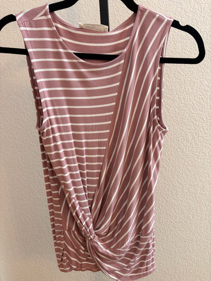 Striped Knot-Front Sleeveless Top