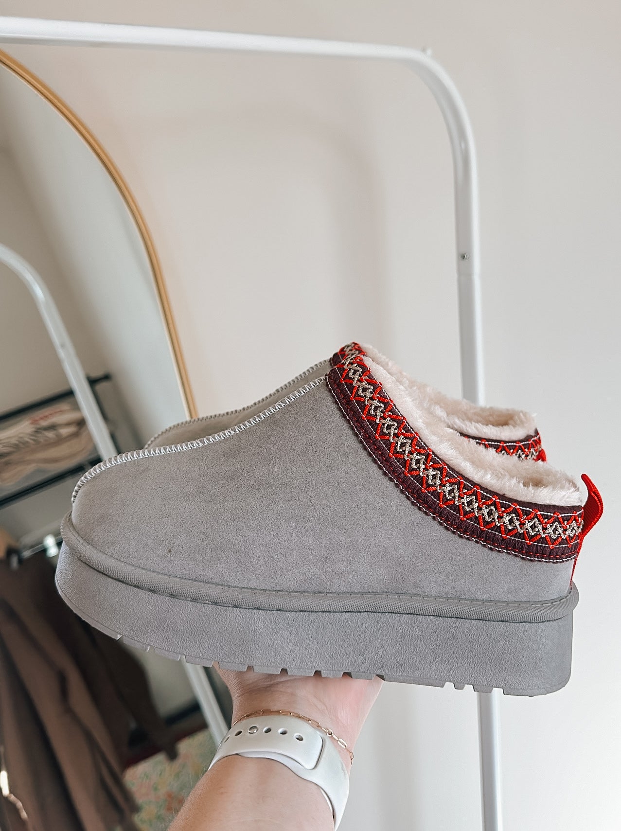 Grey platform slippers