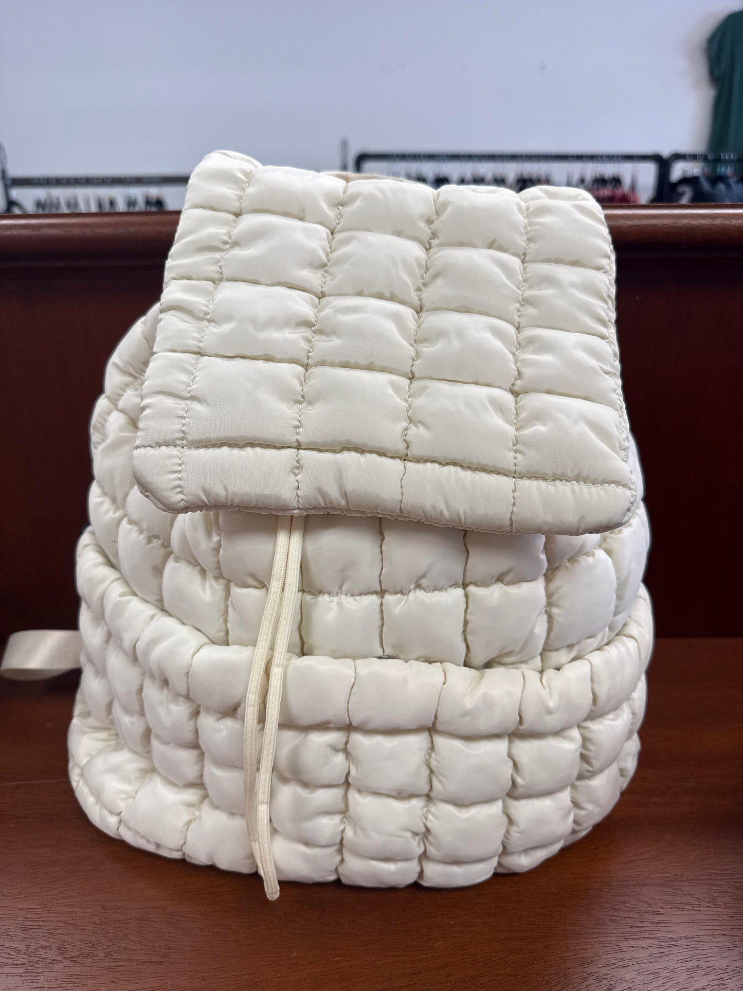 Solid Flapped Quilted Puffer Backpack