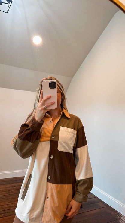 colorblock corduroy shacket