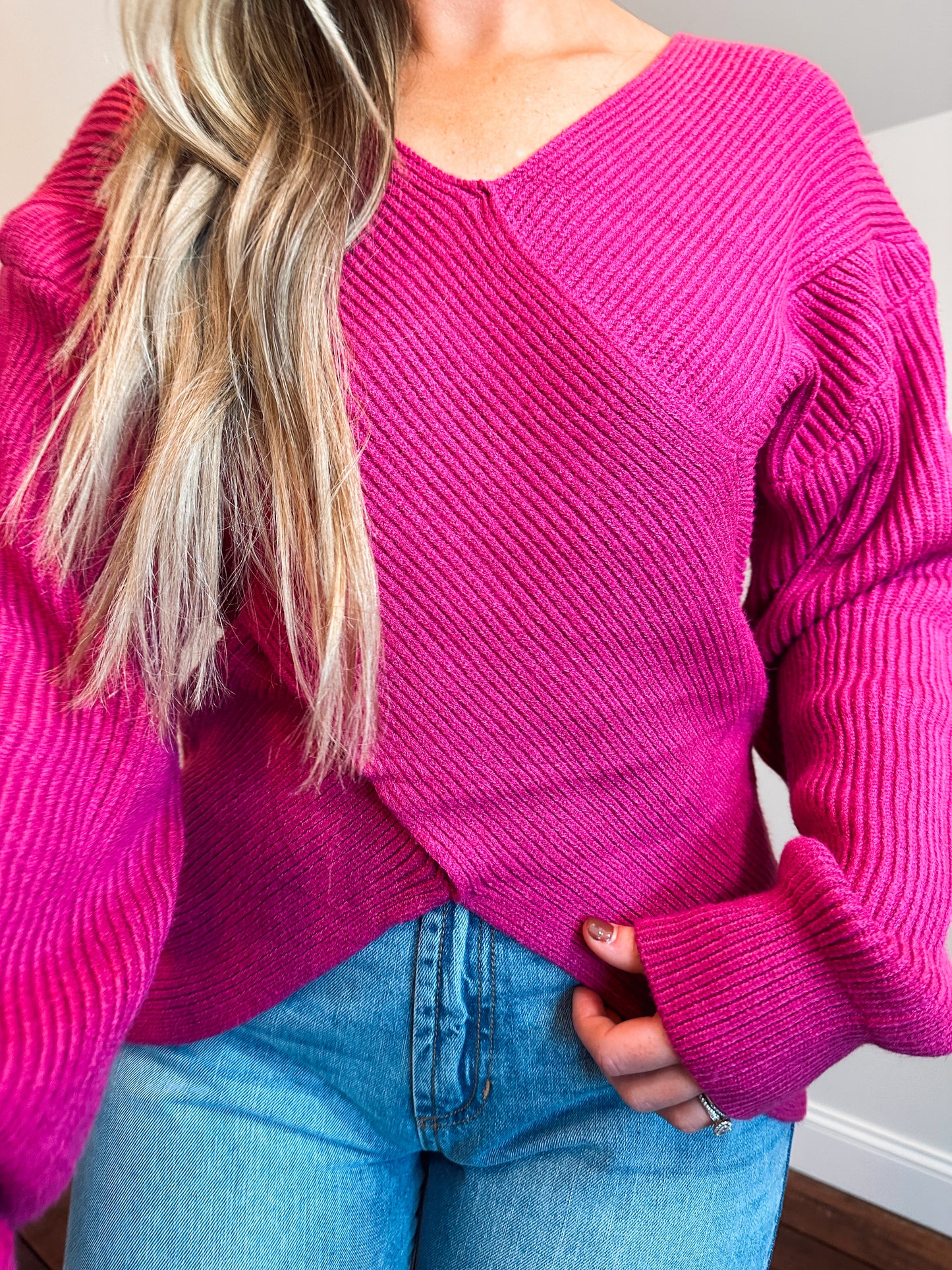 magenta crossover sweater