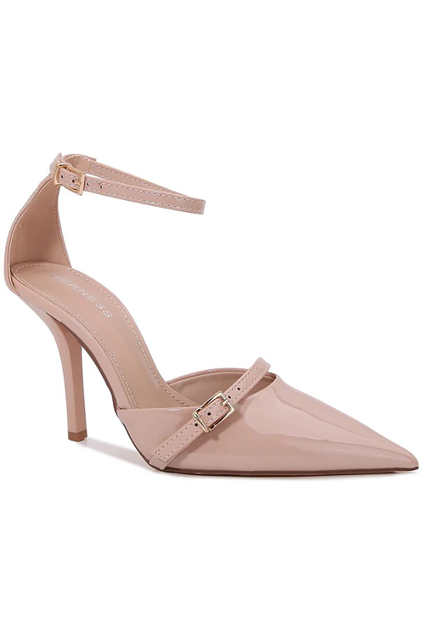 Ankle Strap Closed Toe Stiletto Heel - Beige