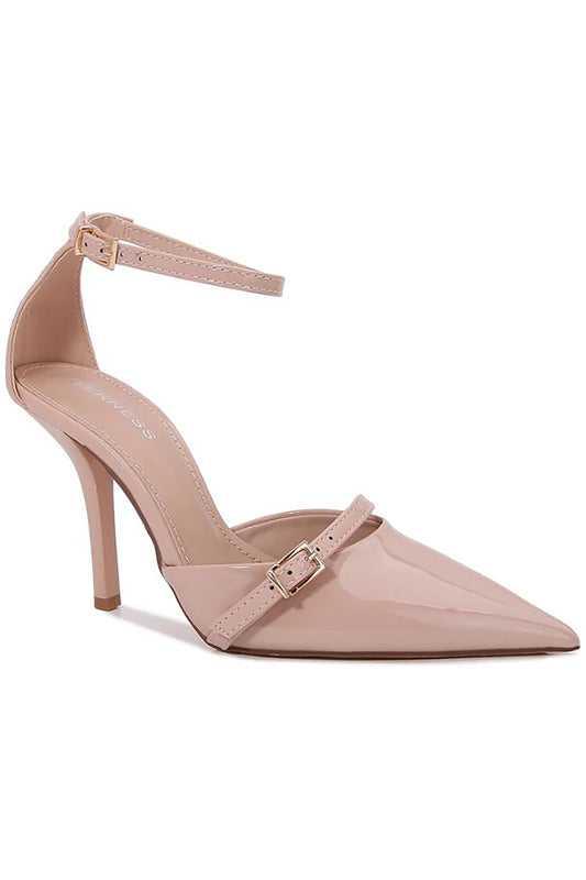 Ankle Strap Closed Toe Stiletto Heel - Beige