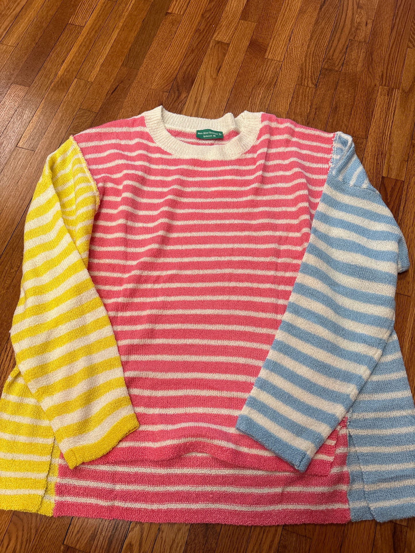 Striped Patchwork Dolman Sleeve Slit Sweater