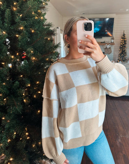 khaki checkered sweater