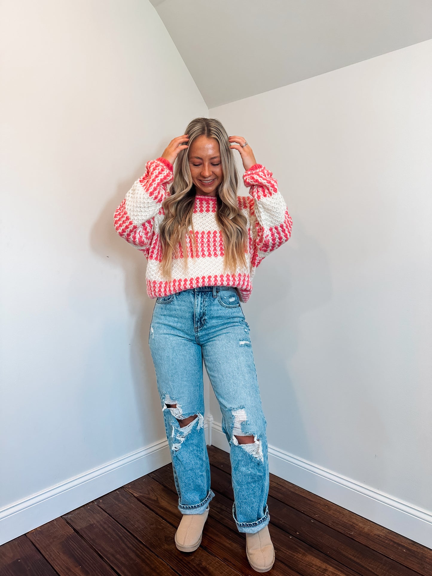 pretty pink striped sweater