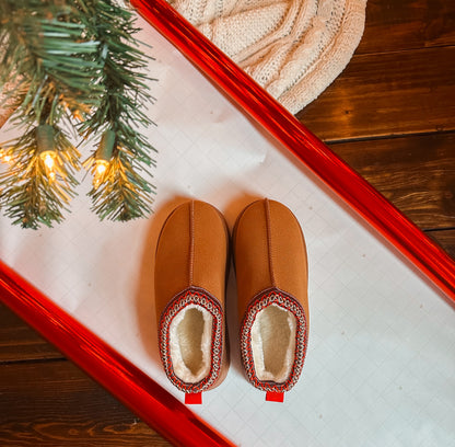 chestnut platform slippers