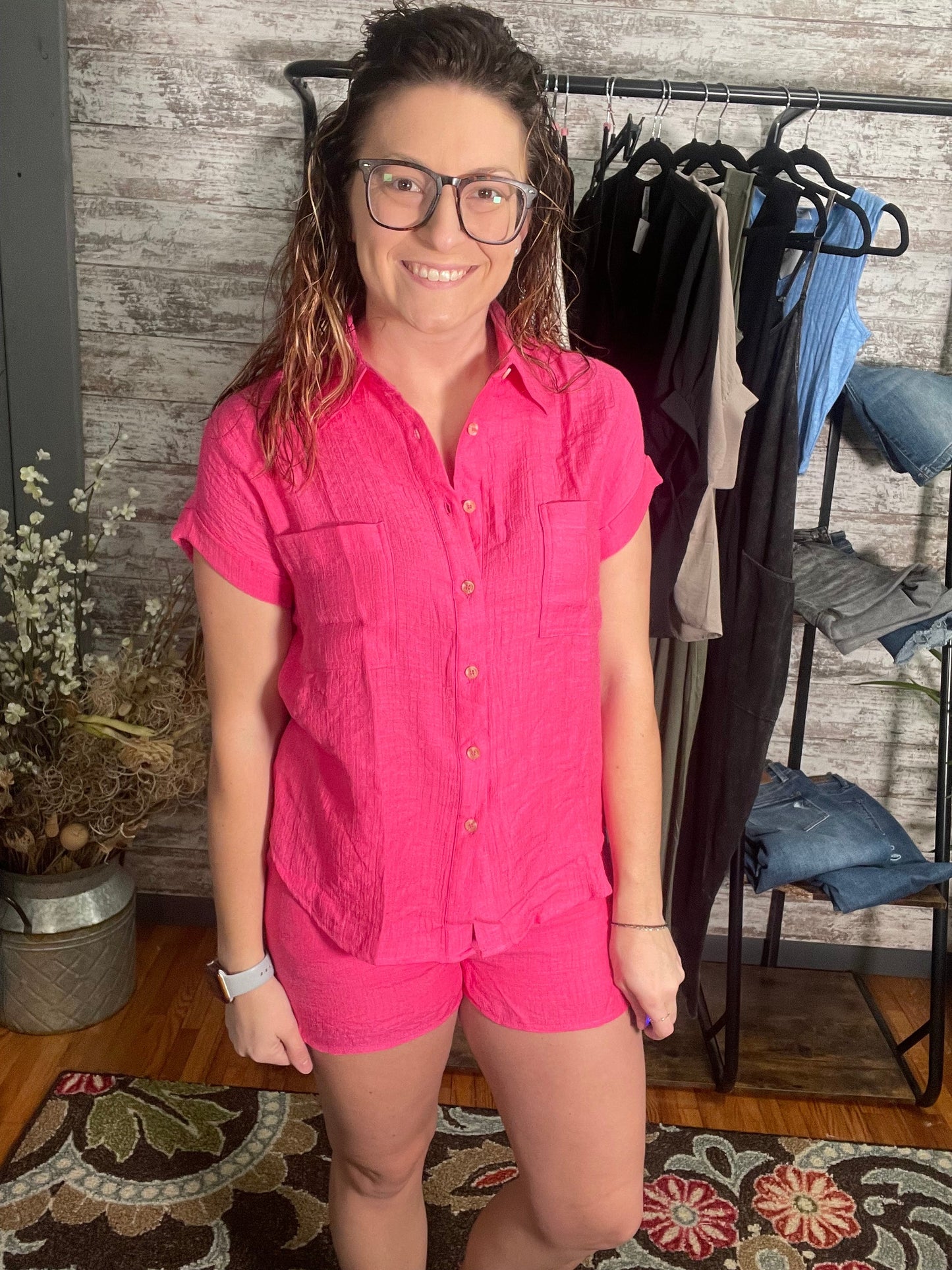 Crinkle Fuchsia Short Set