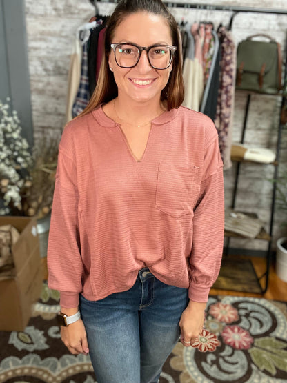 Oversized Split Neck Top