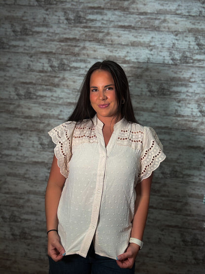 Boho Lace Summer Blouse Top - Beige