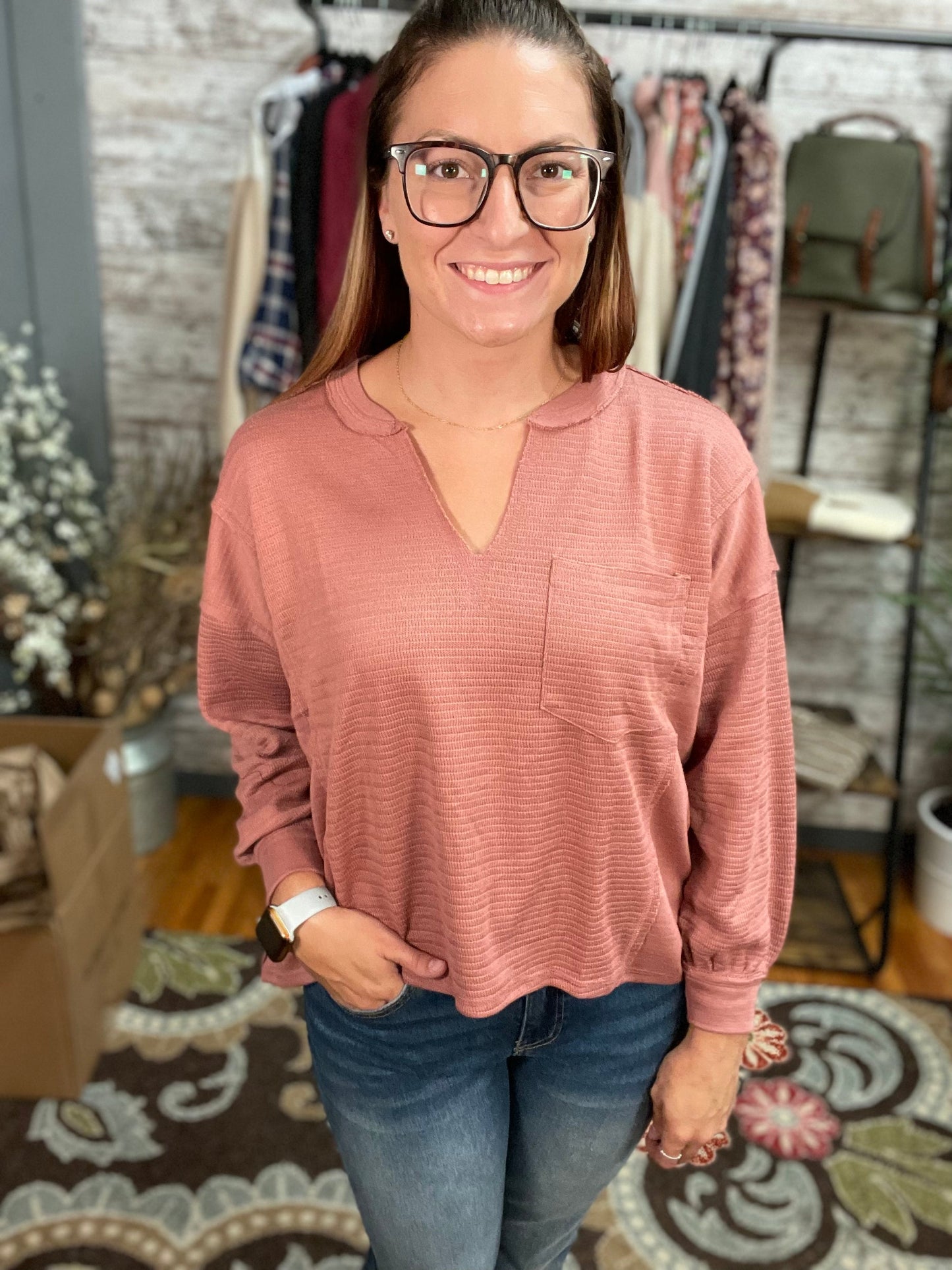 Oversized Split Neck Top