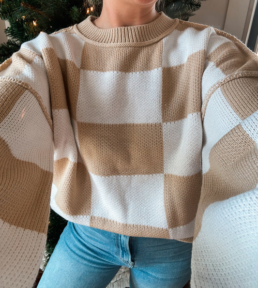 khaki checkered sweater