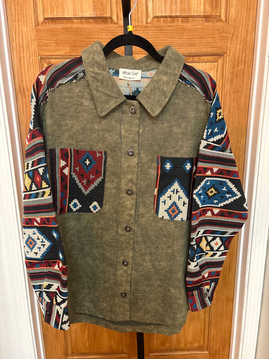 Aztec Graphic Oversized Button Down Shacket
