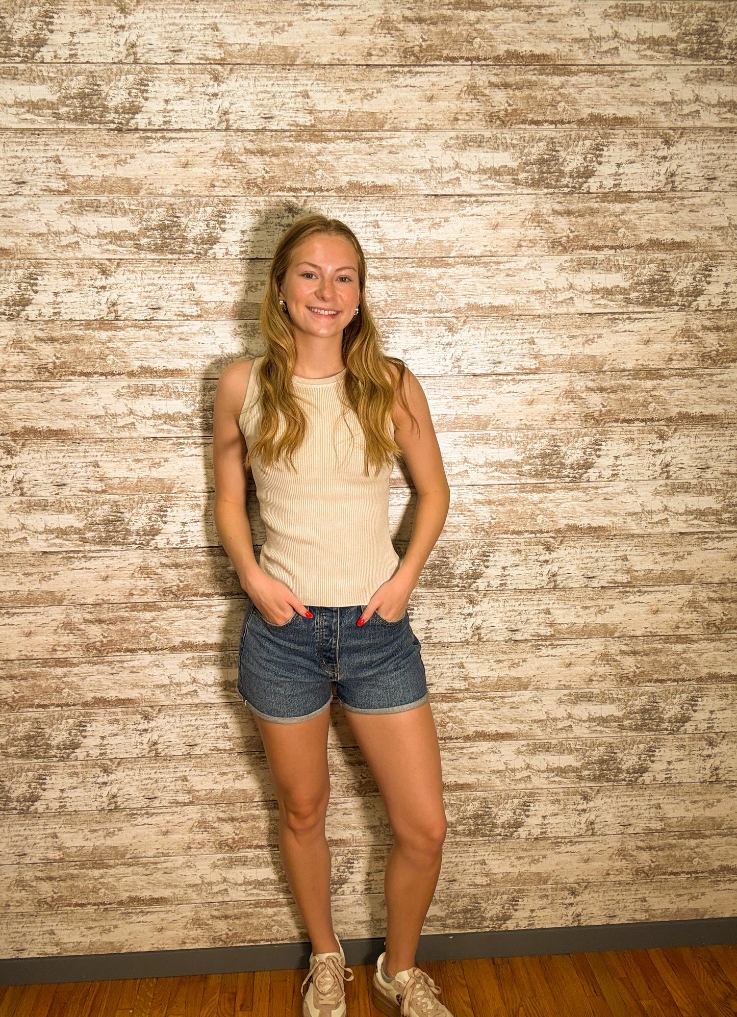 Washed Ribbed Sweater Tank - Sand Beige