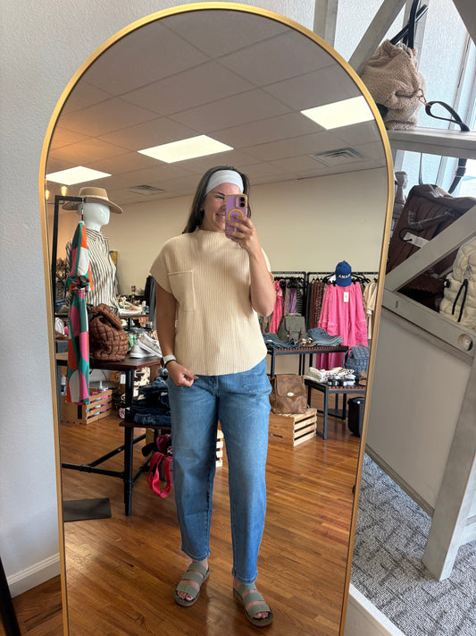 Patch Pocket Ribbed Knit Sweater
