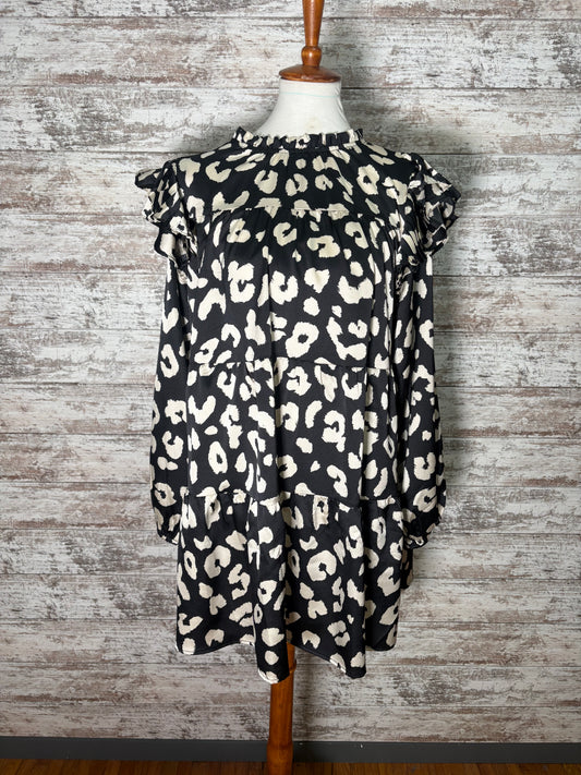 Animal Print Satin Tiered Dress