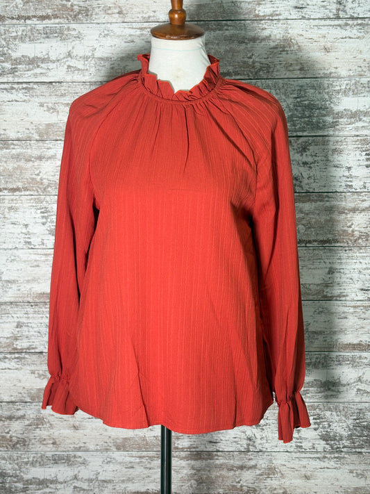 Pleated Textured Mock Neck Long Sleeve Blouse