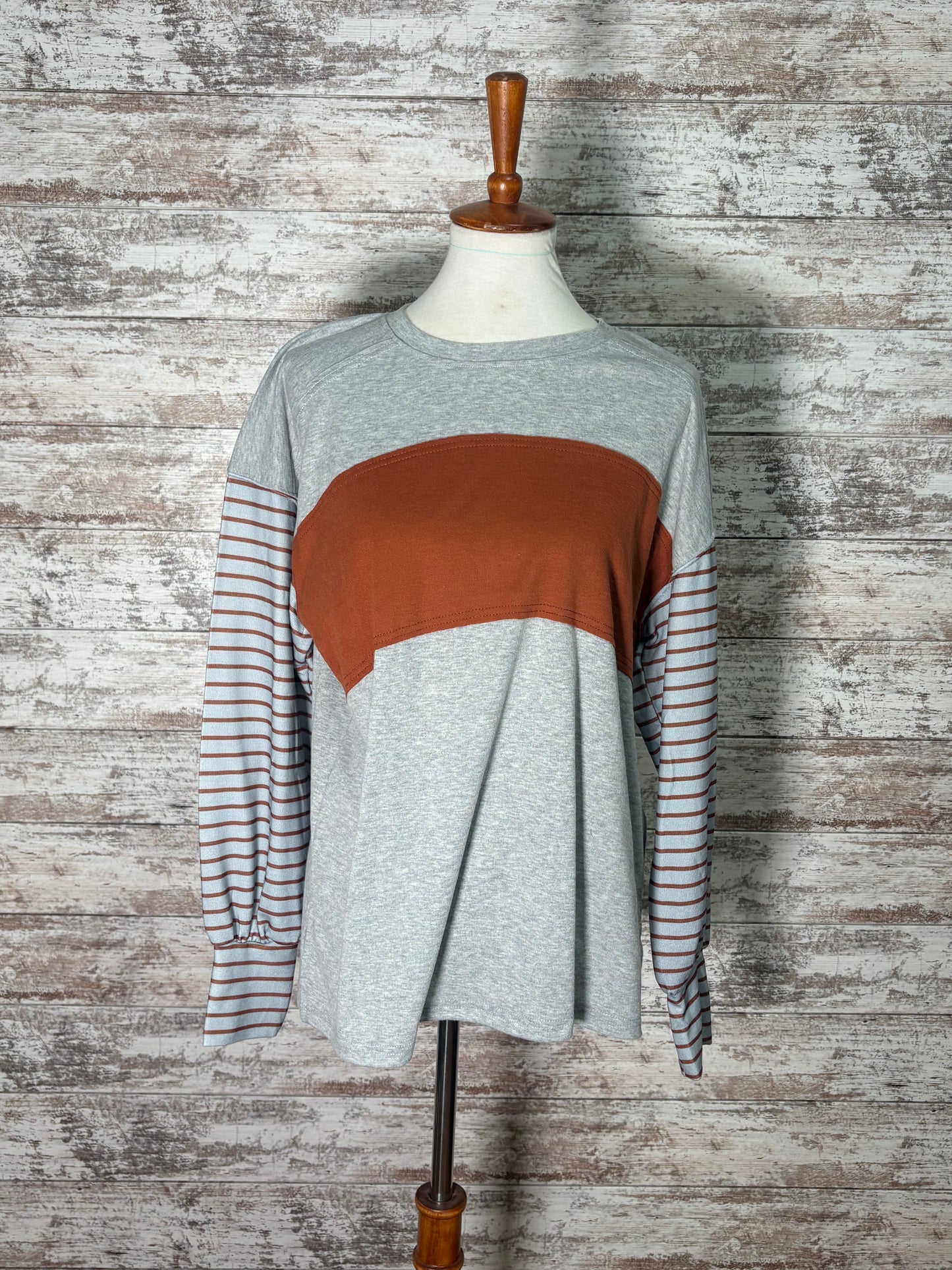 Colorblock Striped Bishop Sleeve Top