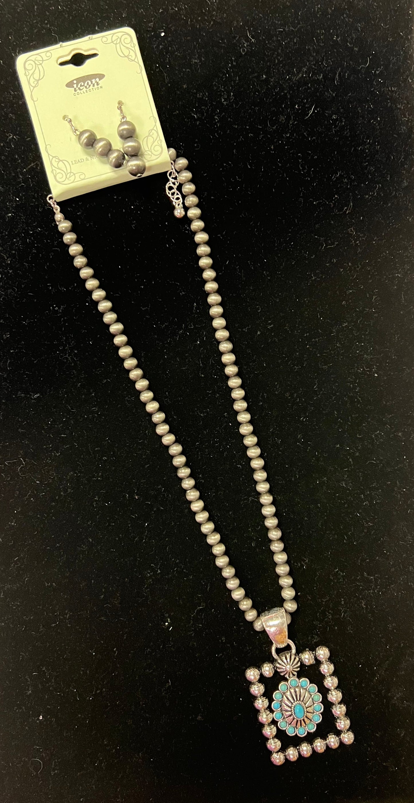 Silver Block with Turquoise Accent Necklace