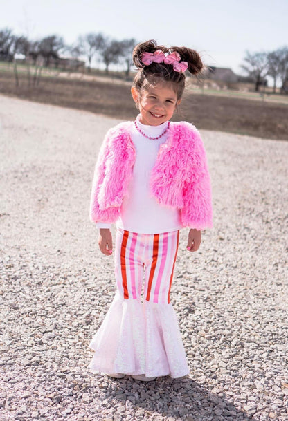 Girls Pink Striped Sequin Bells