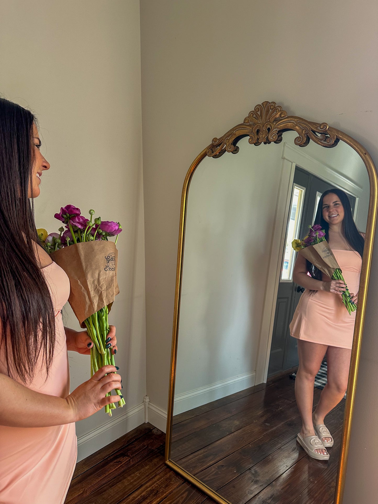 sweetheart dress in peach