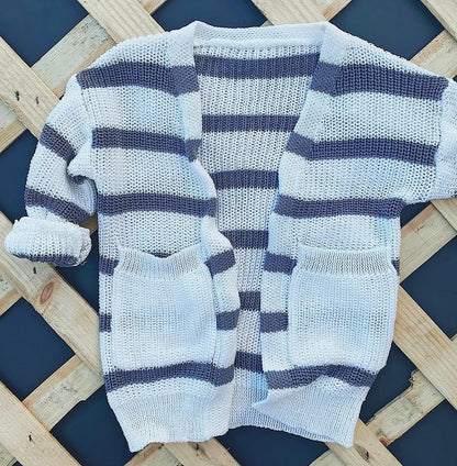 Girls Gray Striped Cardigan