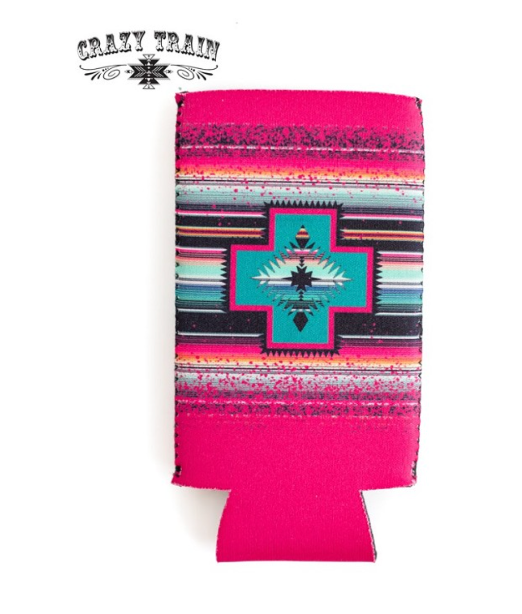 Can Coozie Tall Pink Splatter Cross
