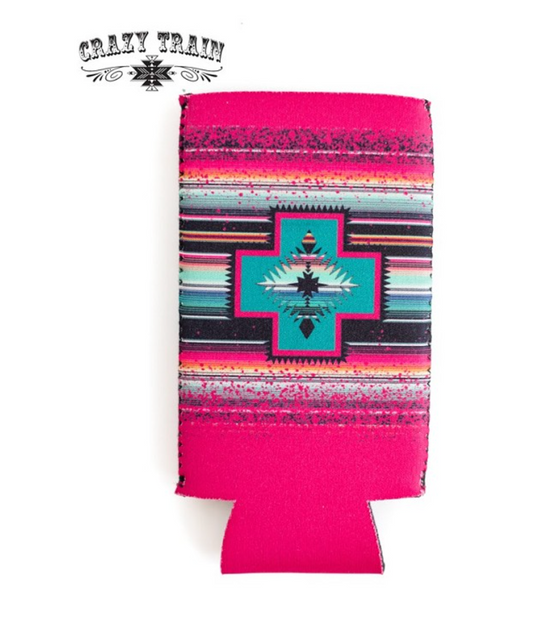 Can Coozie Tall Pink Splatter Cross