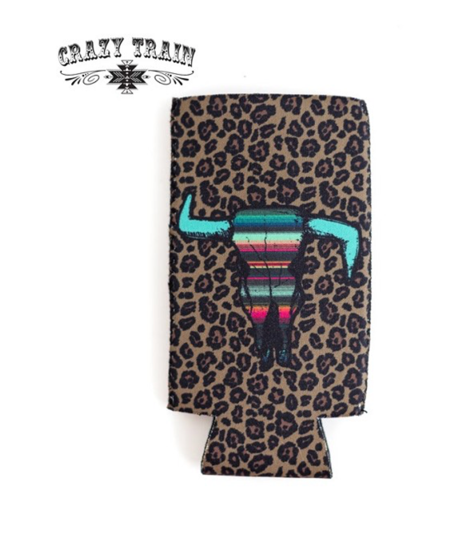 Can Coozie Tall Leopard Cow Skull