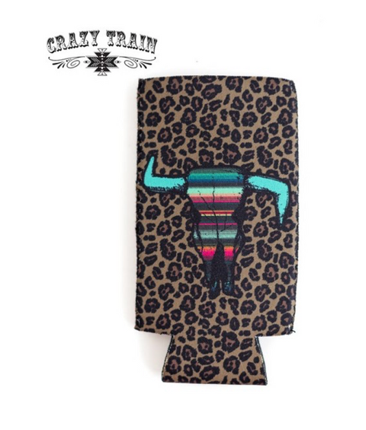 Can Coozie Tall Leopard Cow Skull