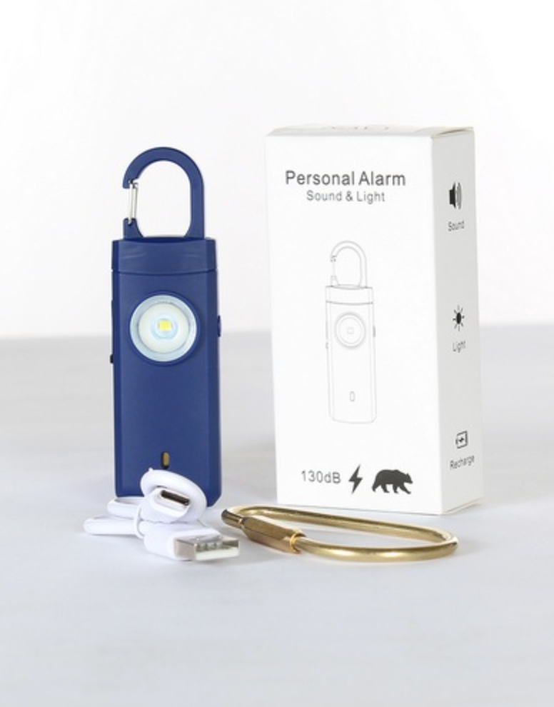 RECHARGEABLE PERSONAL SAFETY ALARM AND FLASHLIGHT