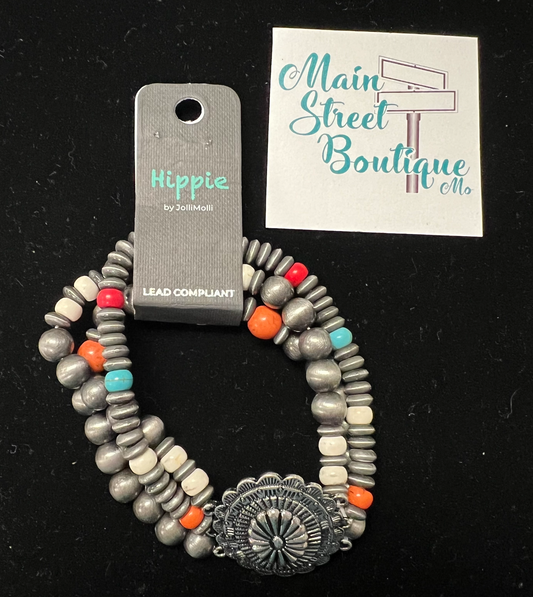 Brushed Silver with Accent Beads Bracelet